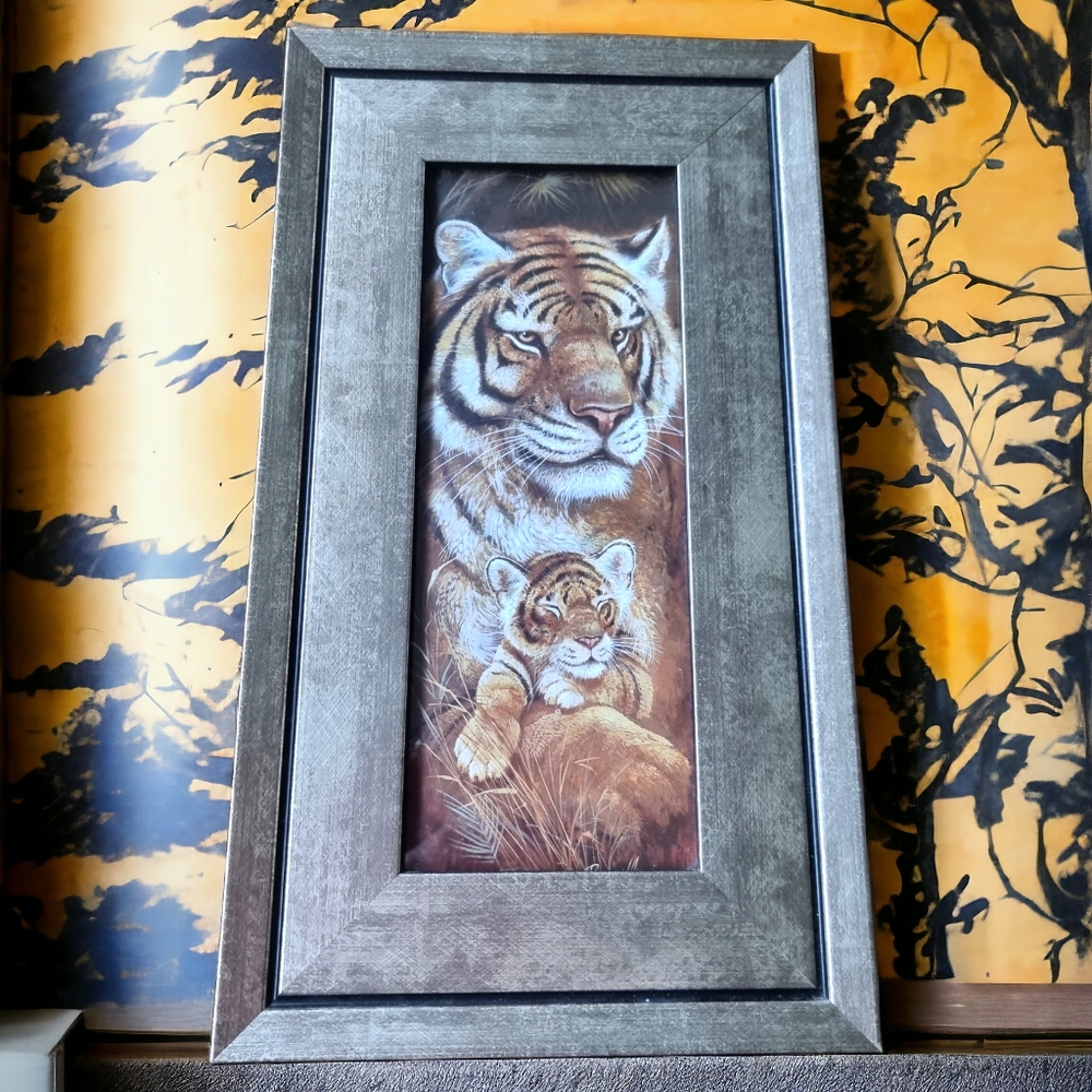 "Maternal Instinct" by Ruane Manning Framed Picture Mother Tiger and Cub